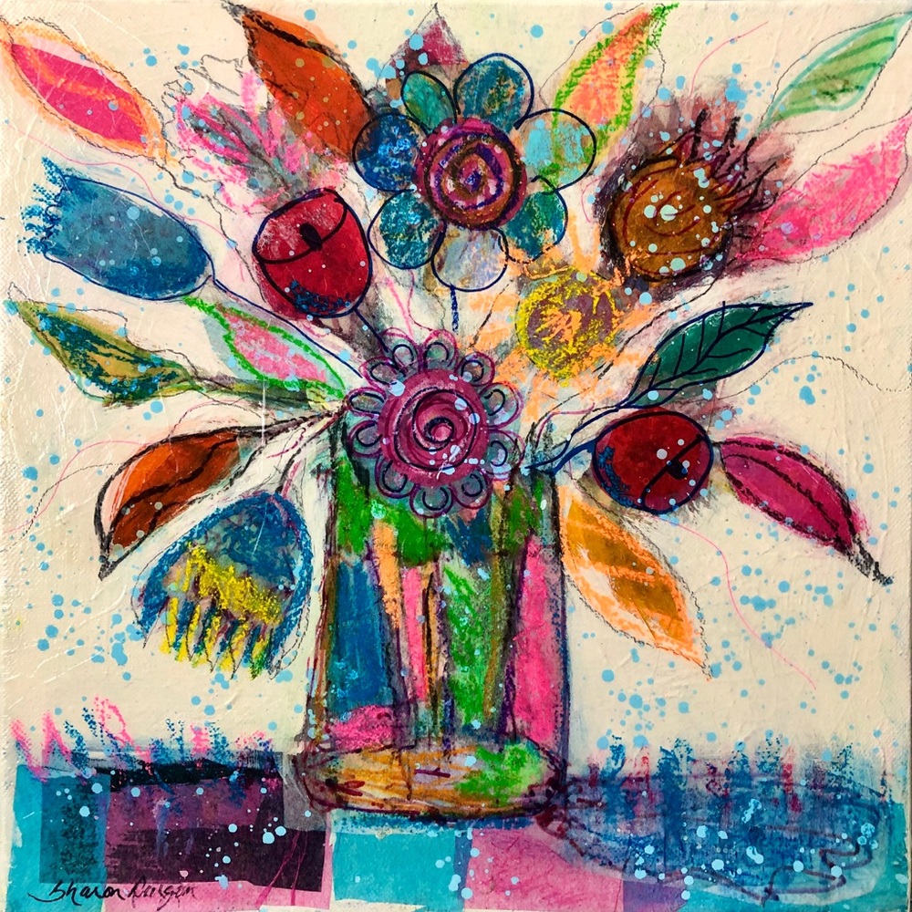 Original Mixed media floral art